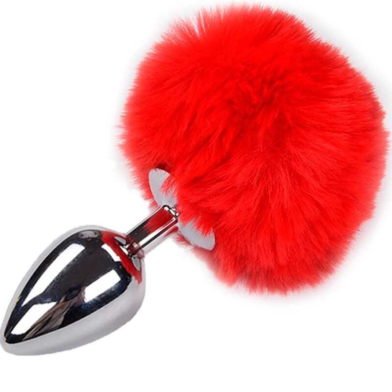 ALIVE - PLUG PRAZER ANAL METAL LISO FLUFFY VERMELHO TAMANHO L