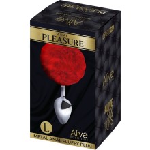 ALIVE - ANAL PLEASURE PLUG SMOOTH METAL FLUFFY RED SIZE L