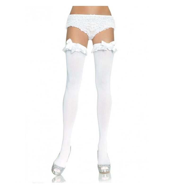 LEG AVENUE - WHITE OPAQUE TIGHTS WITH Ruffle AND BOW FINISH