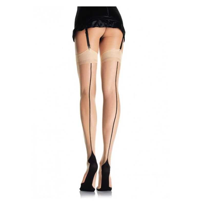 LEG AVENUE - NUDE STOCKINGS WITH CUBAN HEEL AND BACK SEAM