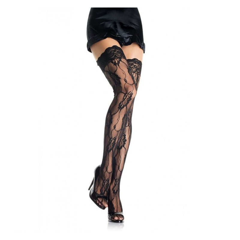 LEG AVENUE -BAS EN DENTELLE ROMANTIQUE FLEURIE