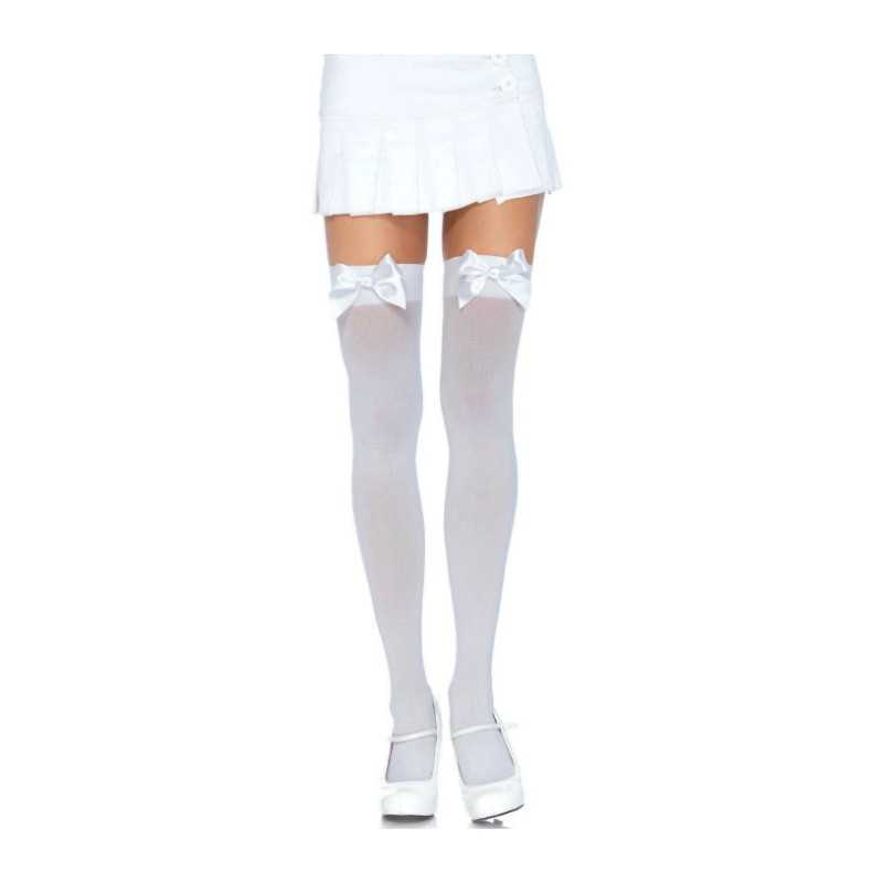 LEG AVENUE - NYLON OBERSCHENKELHÖHE MIT SCHLEIFE WEISS / WEISS LEG AVENUE - NYLON OBERSCHENKELHÖHE MIT SCHLEIFE WEISS / WEISS