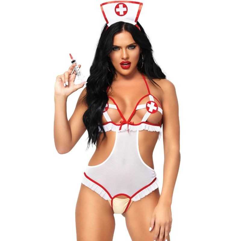 LEG AVENUE - NURSE ABERTO CROTHLESS TEDDY TAMANHO ÚNICO LEG AVENUE - NURSE ABERTO CROTHLESS TEDDY TAMANHO ÚNICO