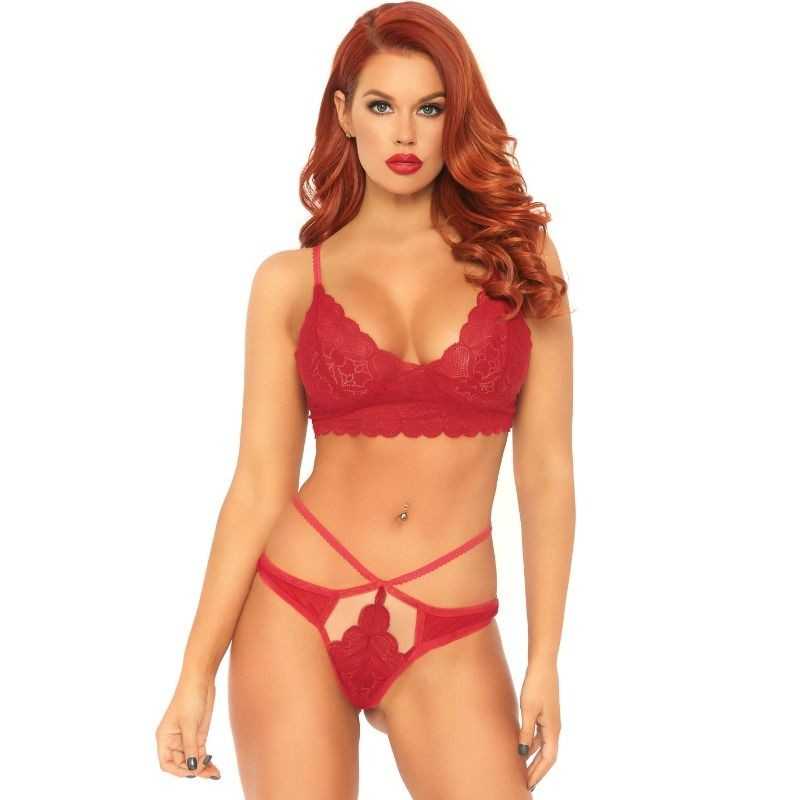 LEG AVENUE - CONJUNTO 2 PEAS BRALETTE DE RENDA E TANGA S/M LEG AVENUE - CONJUNTO 2 PEAS BRALETTE DE RENDA E TANGA S/M