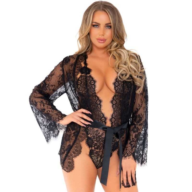 LEG AVENUE TEDDY AND ROBE SET M