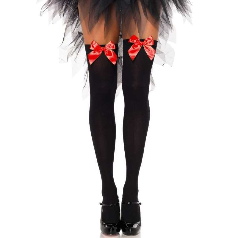 LEG AVENUE - SCHWARZE NYLON-OBERTEILHÖCHSE MIT ROTER SCHLEIFE