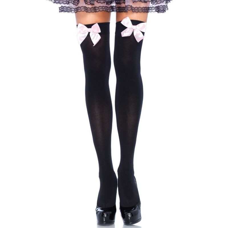 LEG AVENUE - SCHWARZE NYLON-OBERTEILHÖCHSE MIT ROSA SCHLEIFE