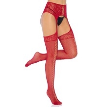 LEG AVENUE - CALZE IN PIZZO BORDEAUX CON GIARRETTIERA TAGLIA