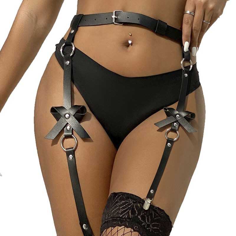 SUBBLIME - LEATHER CHAINLEG HARNESS BLACK ONE SIZE