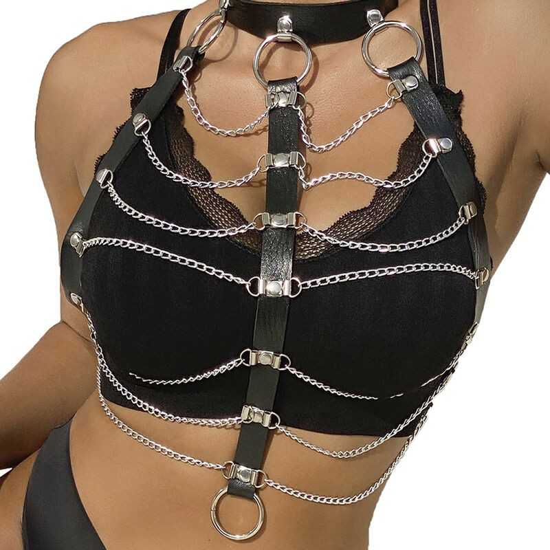 SUBBLIME - CHEST HARNESS LEATHER CHAINS BLACK ONE SIZE