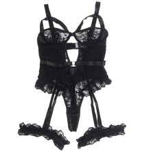 SUBBLIME - TEDDY WITH GARTER WITH LACE DETAIL AND STRIPS BLACK S/M