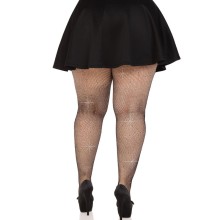 LEG AVENUE - CRYSTALIZED MESH STOCKINGS BLACK PLUS SIZE