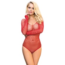 SUBBLIME - 952303 SHINY GRILL BODY WITH OFF SHOULDERS LONG SLEEVE RED ONE SIZE