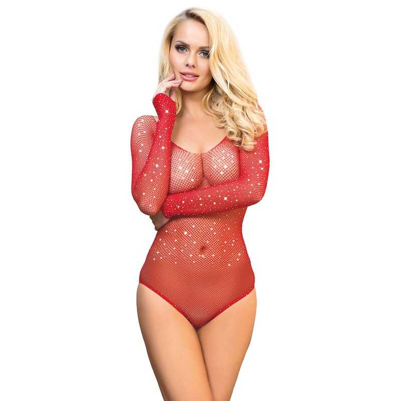 SUBBLIME - 952303 SHINY GRILL BODY WITH OFF SHOULDERS LONG SLEEVE RED ONE SIZE