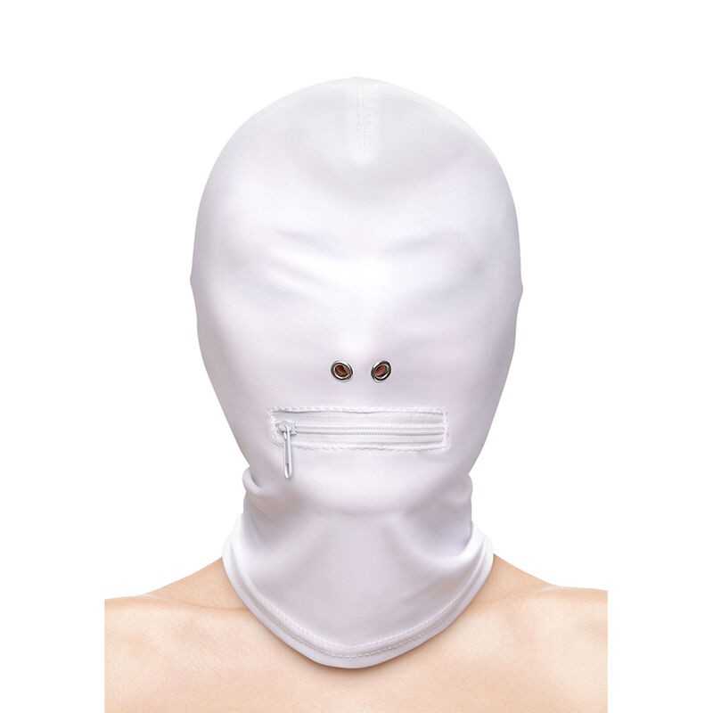 NS NOVELTIES - FETISH FASHION CLOSED ZIPPERED MOUTH HOOD NYLON WHITE