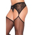 LEG AVENUE - TIGHTS WITH EMBROIDERY BLACK GARTER