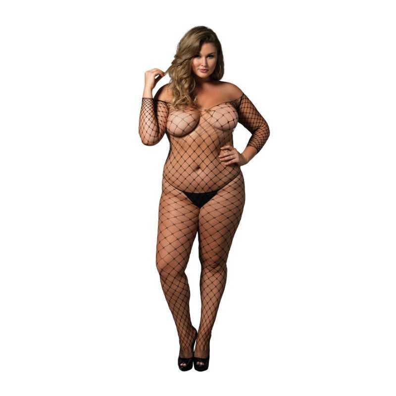 LEG AVENUE - BODYSTOCKING ÉPAULES DÉNUDÉES NOIR GRANDE TAILLE