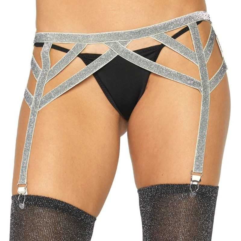 LEG AVENUE - ELASTISCHER STRUMPFGÜRTEL AUS SILBERNEM LUREX