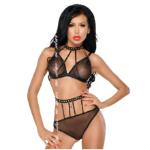 ME-SEDUCE - DOTTY SET TWO PIECES BLACK XXL/XXXL