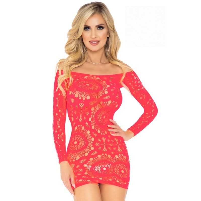 LEG AVENUE - LANGÄRMELIGES MINIKLEID AUS HÄKELNDER SPITZE, ROT