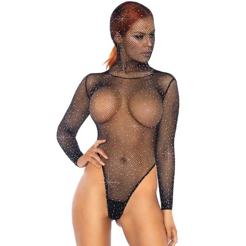 LEG AVENUE - KINK TEDDY CAPUCHE EN RÉSILLE AVEC STRASS