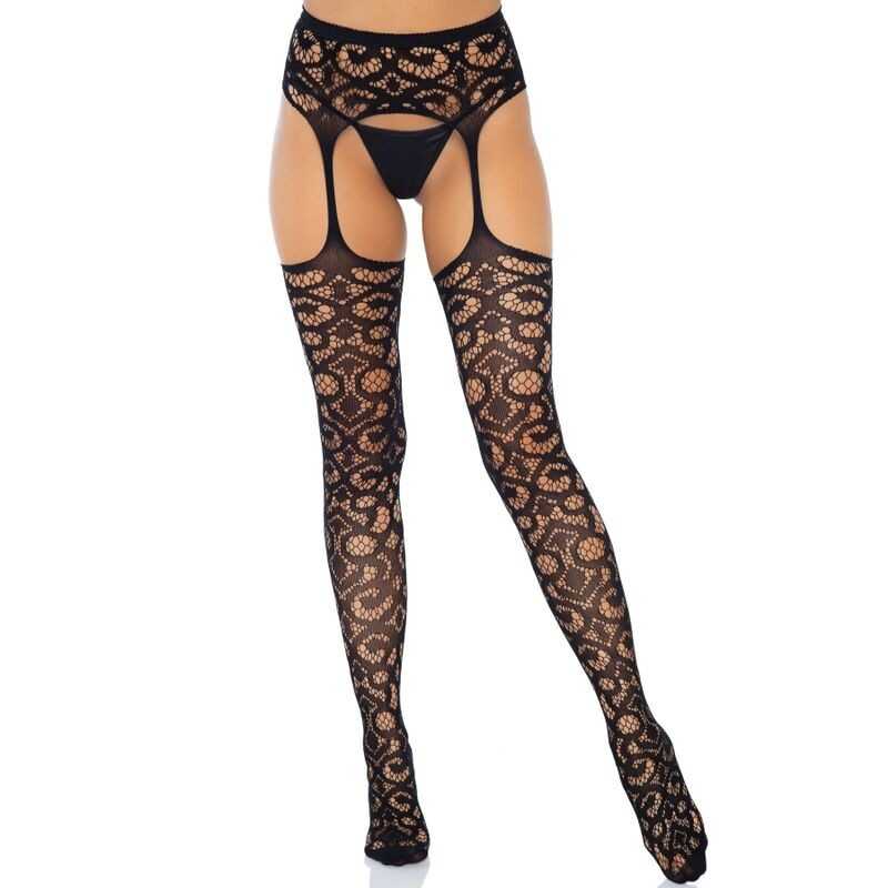 LEG AVENUE - SCROLL LACE GARTER BELT MEIAS TAMANHO ÚNICO LEG AVENUE - SCROLL LACE GARTER BELT MEIAS TAMANHO ÚNICO