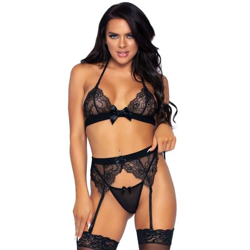 LEG AVENUE - TRÊS PEAS SET TOP, CINTA LIGA E G-STRING L LEG AVENUE - TRÊS PEAS SET TOP, CINTA LIGA E G-STRING L