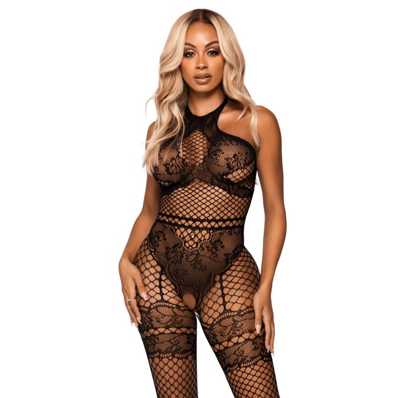 LEG AVENUE - NET HALTER BODYSTOCKING TAMANHO ÚNICO - PRETO