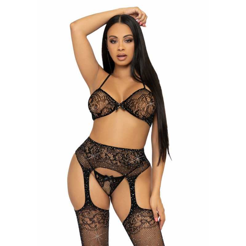 LEG AVENUE - DREITEILIGES SET BH, STRING UND STRUMPF, EINE