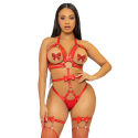 LEG AVENUE - KINK - HARNAIS CLOUTÉ O-RING TEDDY TAILLE L - ROUGE