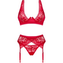 OBSESSIVE - LACELOVE THREE PIECES SET RED XS/S