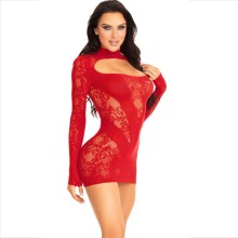 LEG AVENUE - MINI DRESS WITH LACE LONG SLEEVE RED