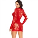 LEG AVENUE - MINI VESTIDO COM RENDA MANGA COMPRIDA VERMELHO