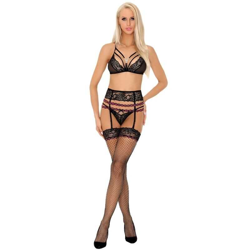 LIVCO CORSETTI FASHION - SNEHANA LC 90443 BRA + GARTER BELT + PANTY BLACK L/XL