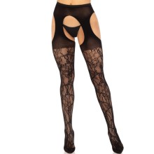 LEG AVENUE - LACE GARTER STOCKINGS BLACK