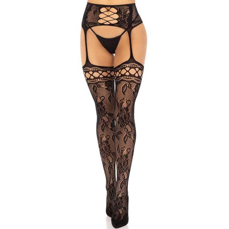 LEG AVENUE - BAS JARRETIÈRE DENTELLE FLORALE NOIR LEG AVENUE - BAS JARRETIÈRE DENTELLE FLORALE NOIR