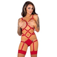 LIVCO CORSETTI FASHION - THIARA LC 20213 SET BODY + STOCKINGS RED S/M