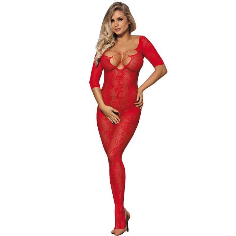 SUBBLIME - 951825 FISHNET CROTCHLESS BODYSTOCKING WITH RED SUBBLIME - 951825 FISHNET CROTCHLESS BODYSTOCKING WITH RED