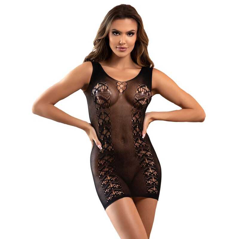 SUBBLIME - 952167 KURZER ELASTISCHER NETZ-KLEID SCHWARZ EINE