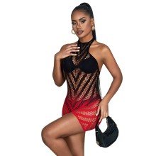 SUBBLIME - 952242 RED AND BLACK DEGRADED ELASTIC FISHNET DRESS ONE SIZE