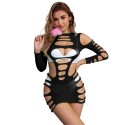 SUBBLIME - 952266 LONG SLEEVE ELASTIC FISHNET DRESS BLACK ONE SIZE