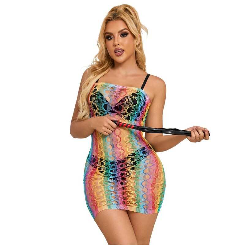 SUBBLIME - 952365 RAINBOW BARE SHOULDER FISHNET DRESS ONE SIZE