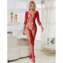 SUBBLIME - 952419 FISHNET BODYSTOCKING WITH DIAMONDS LONG SLEEVE RED ONE SIZE