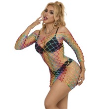 SUBBLIME - 952426 REGENBOGEN-KLEID MIT LANGEN RMELN UND NETZ