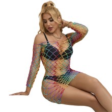 SUBBLIME - 952426 REGENBOGEN-KLEID MIT LANGEN RMELN UND NETZ