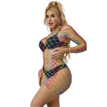 SUBBLIME - 952426 REGENBOGEN-KLEID MIT LANGEN RMELN UND NETZ