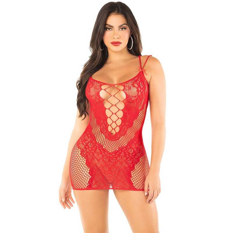 LEG AVENUE - MESH-MINIKLEID MIT TRÄGERN ROT LEG AVENUE - MESH-MINIKLEID MIT TRÄGERN ROT