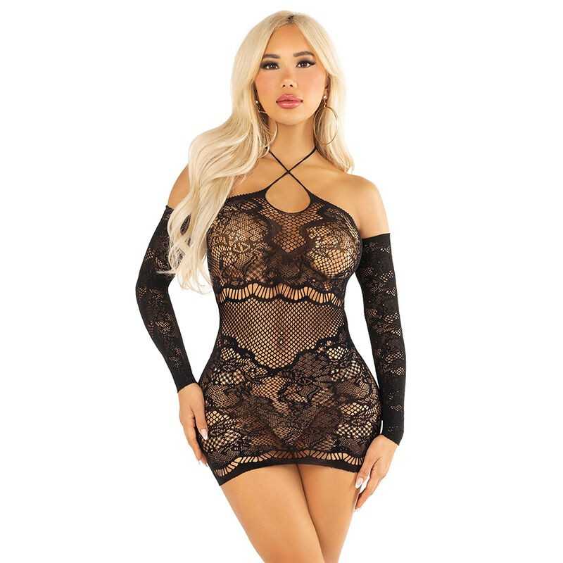 LEG AVENUE - OFF-SHOULDER-MINIKLEID MIT LANGEN ÄRMELN AUS MESH LEG AVENUE - OFF-SHOULDER-MINIKLEID MIT LANGEN ÄRMELN AUS MESH