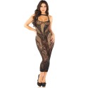 LEG AVENUE - SEAMLESS FITTED LONG DRESS BLACK ONE SIZE