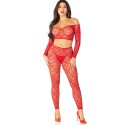 LEG AVENUE - CROP TOP + STOCKINGS RED ONE SIZE